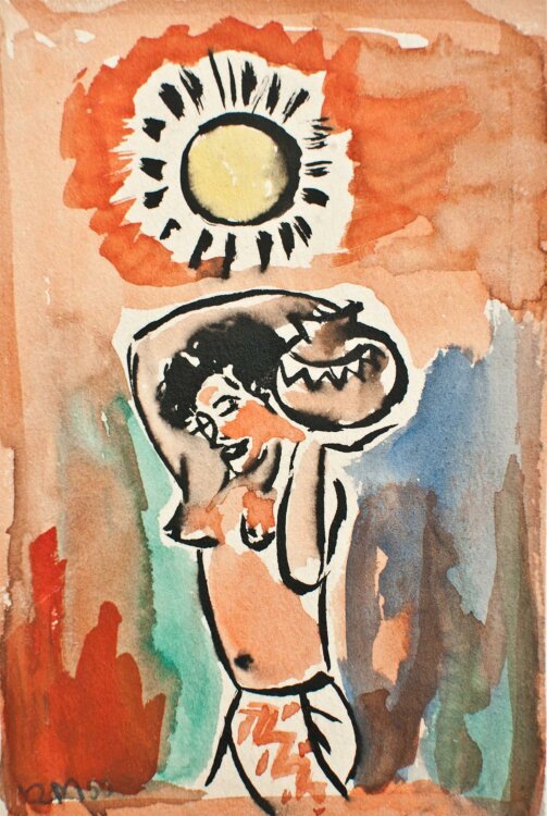 Rolf Möller - Frau mit Wasserkrug - Aquarell - 1950