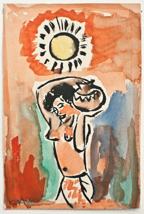 Rolf Möller - Frau mit Wasserkrug - Aquarell - 1950