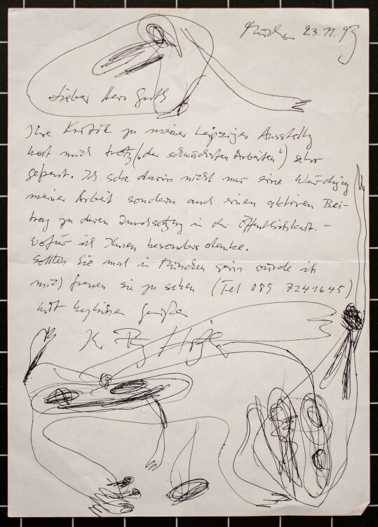 Franz Hitzler - Autograph mit Zeichnung - Zeichnung - 1993