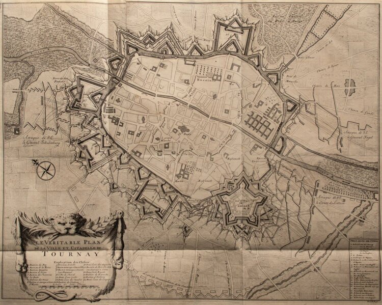 P. V. Cal - Stadtplan von Tournay, Frankreich - Kupferstich - o. J.